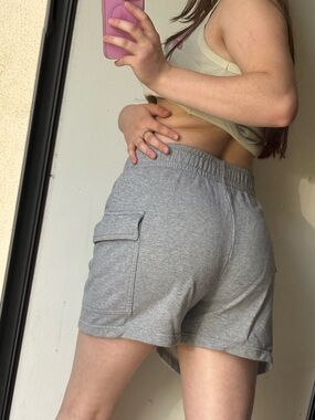 High-Rise Gray Athletic Cargo Shorts